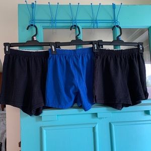 3 Pairs Soffe Athletic Shorts Blue & Black small